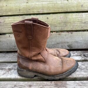 Wolverine Wellington Pull On Work Boots W04727 Soft Toe Leather Brown Size 10.5‎